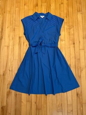 Sleeveless Tie-Waist Blue Shirt Dress With POCKETS! Medium